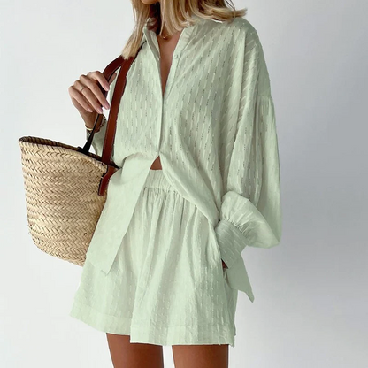 Women’s Cotton Lounge Set | 2-Piece Button-Up and Shorts | Lightweight Summer Co-ord