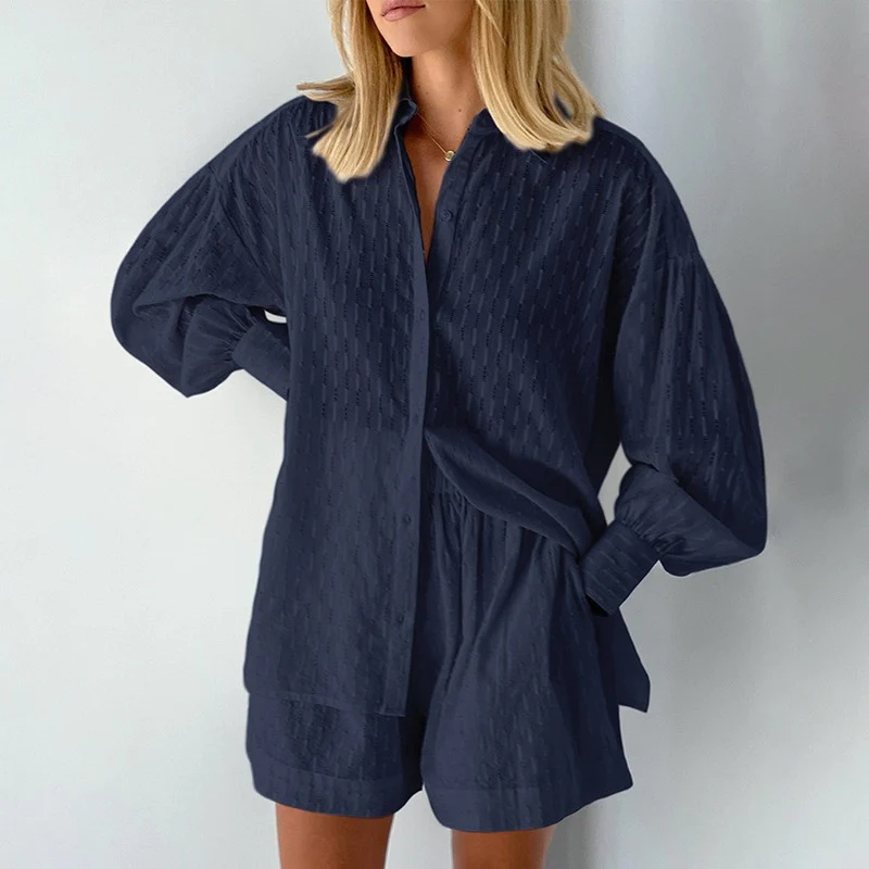 Women’s Cotton Lounge Set | 2-Piece Button-Up and Shorts | Lightweight Summer Co-ord