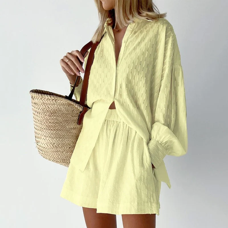 Women’s Cotton Lounge Set | 2-Piece Button-Up and Shorts | Lightweight Summer Co-ord