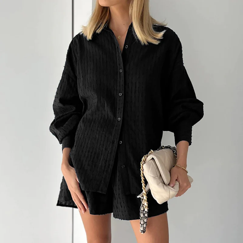 Women’s Cotton Lounge Set | 2-Piece Button-Up and Shorts | Lightweight Summer Co-ord