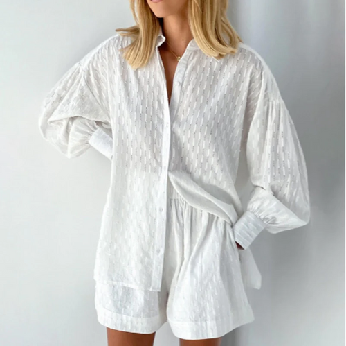 Women’s Cotton Lounge Set | 2-Piece Button-Up and Shorts | Lightweight Summer Co-ord