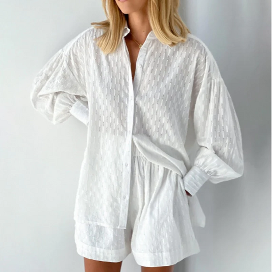 Women’s Cotton Lounge Set | 2-Piece Button-Up and Shorts | Lightweight Summer Co-ord