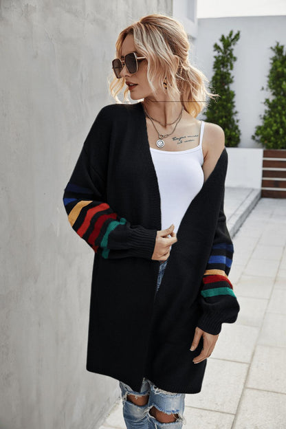 Cozy Knit Cardigan | Colourful Striped Sleeves | Casual & Stylish Layer