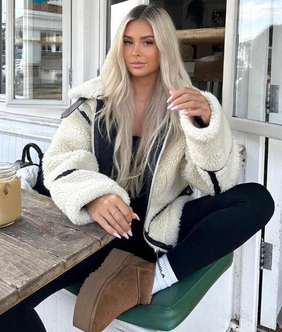 Contrast-Trim Sherpa Jacket | Aviator-Inspired Style | Winter Warmth | Off-White