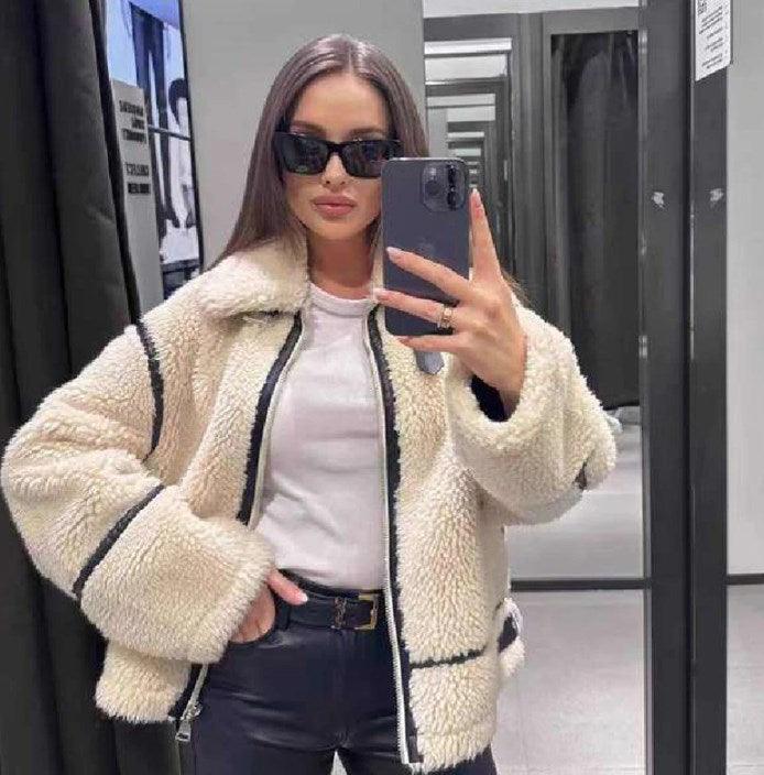Contrast-Trim Sherpa Jacket | Aviator-Inspired Style | Winter Warmth | Off-White