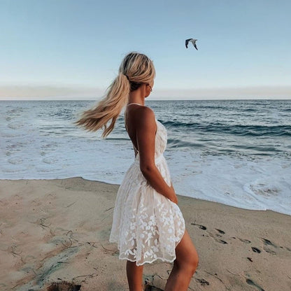 Lace Halter Mini Dress | Flowy Fit | Lightweight Summer Style | Beach Chic