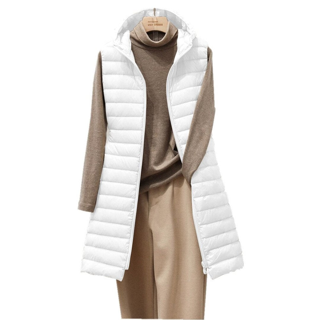 Long Hooded Puffer Vest | Lightweight Quilted Outerwear | Transitional Layer