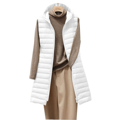 Long Hooded Puffer Vest | Lightweight Quilted Outerwear | Transitional Layer