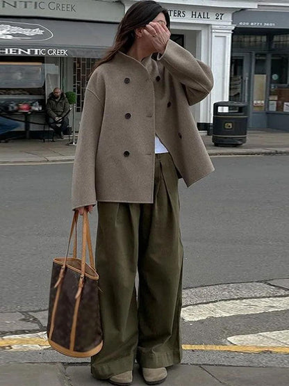Double-Breasted Wool Blend Coat | Oversized Fit | Timeless Elegance | Casual Chic