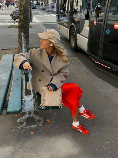 Double-Breasted Wool Blend Coat | Oversized Fit | Timeless Elegance | Casual Chic