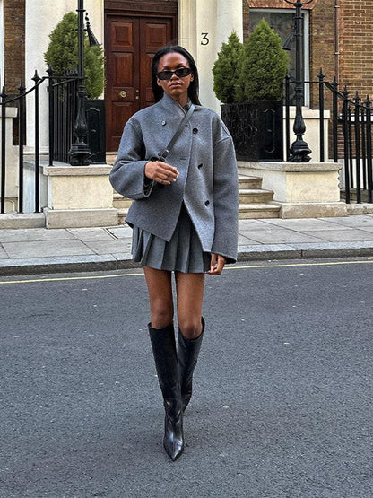 Double-Breasted Wool Blend Coat | Oversized Fit | Timeless Elegance | Casual Chic