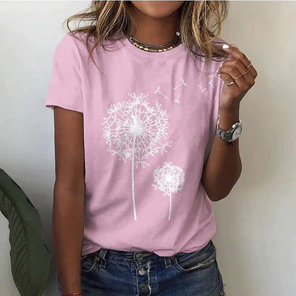 Dandelion Print Graphic Tee | Crew Neck | Soft Cotton Blend
