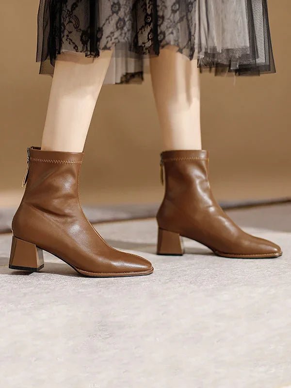 Square Toe Ankle Boots | Block Heel | Minimalist Zip Closure
