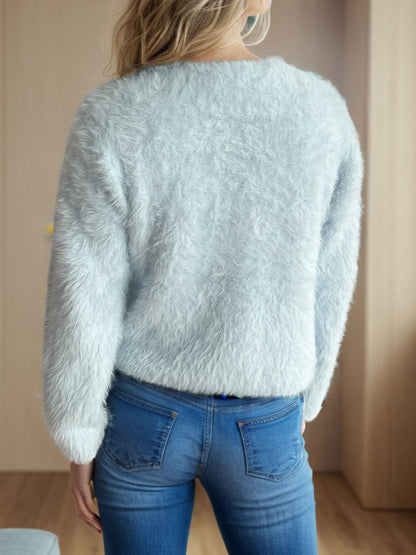 Fuzzy Button-Up Cardigan | Soft Textured Knit | Cropped Length | Casual Chic Layer