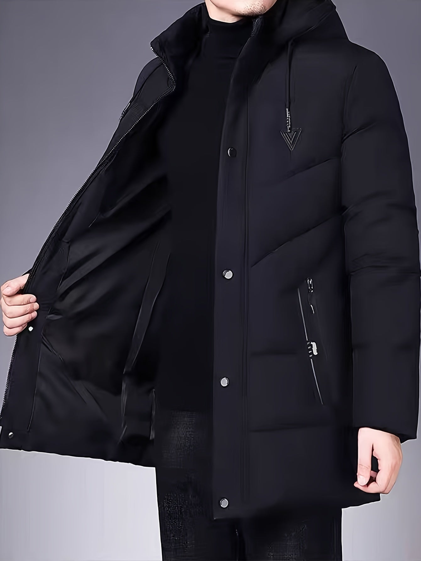 Men's Mid-Length Puffer Jacket | Removable Hood | Insulated Winter Coat