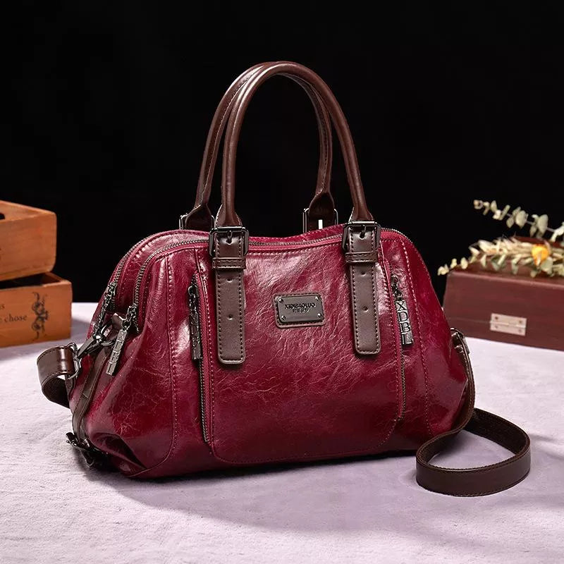 Vintage Leather Satchel Bag | Structured Design | Dual-Zip Compartments