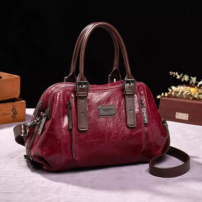 Vintage Leather Satchel Bag | Structured Design | Dual-Zip Compartments