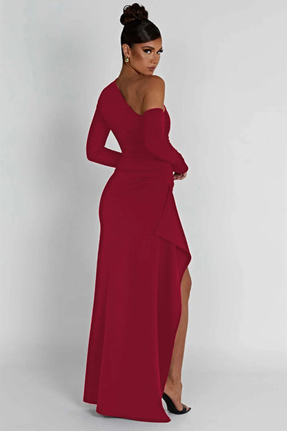 One-Shoulder Evening Gown | Elegant Slit Detail | Figure-Hugging Fit | Formal Wear