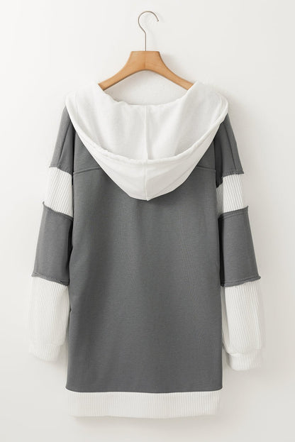 Colour-Block Hoodie Cardigan | Soft Knit | Button-Up Design | Casual Layer