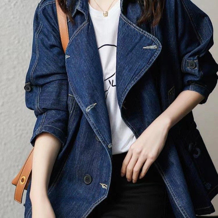 Denim Trench Jacket | Relaxed Fit | Double-Breasted Style | Casual Outerwear