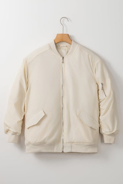 Cropped Bomber Jacket | Satin Finish | Lightweight Layer | Casual Street Style