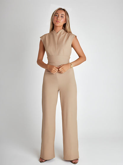Sleeveless Jumpsuit | Belted Wide-Leg Tailored One-Piece | Chic Formal Daywear
