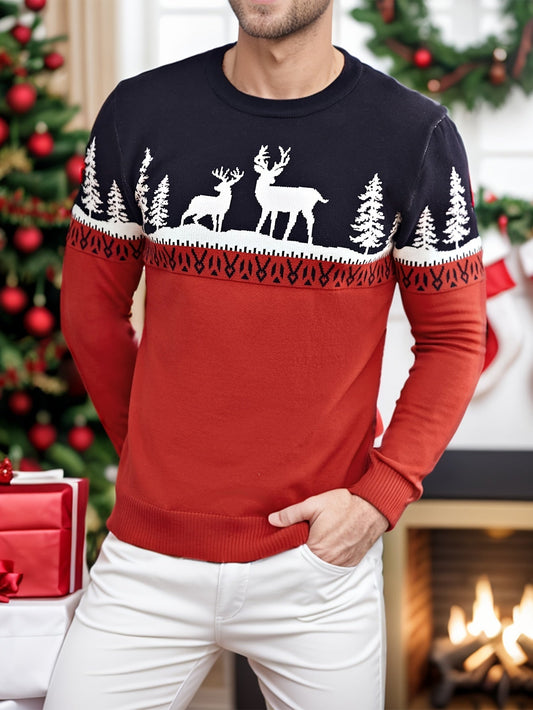 Men’s Holiday Reindeer Sweater | Festive Knit Crewneck | Winter Party Pullover