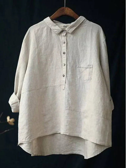 Relaxed Linen Shirt | Asymmetrical Hem | Lightweight Button Front
