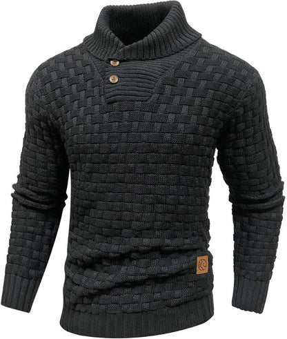 Men’s Waffle-Knit Pullover Sweater | Shawl Collar | Warm Casual Fall Layer