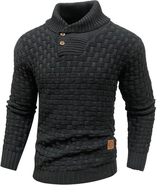 Men’s Waffle-Knit Pullover Sweater | Shawl Collar | Warm Casual Fall Layer