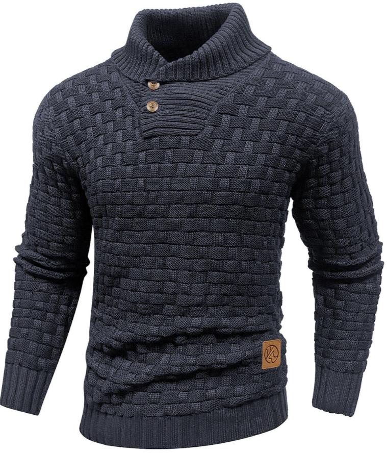 Men’s Waffle-Knit Pullover Sweater | Shawl Collar | Warm Casual Fall Layer