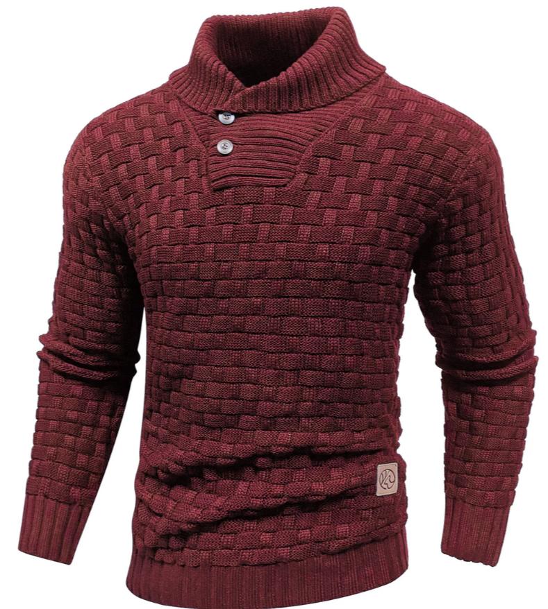 Men’s Waffle-Knit Pullover Sweater | Shawl Collar | Warm Casual Fall Layer