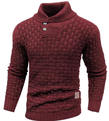 Men’s Waffle-Knit Pullover Sweater | Shawl Collar | Warm Casual Fall Layer