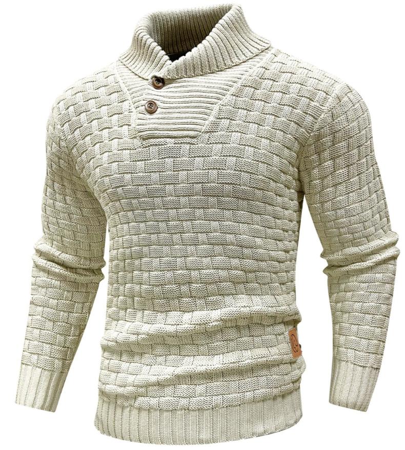 Men’s Waffle-Knit Pullover Sweater | Shawl Collar | Warm Casual Fall Layer