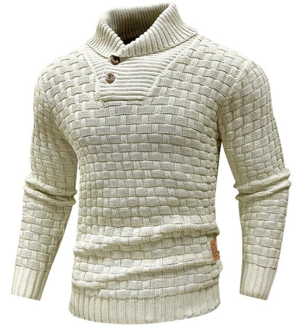 Men’s Waffle-Knit Pullover Sweater | Shawl Collar | Warm Casual Fall Layer