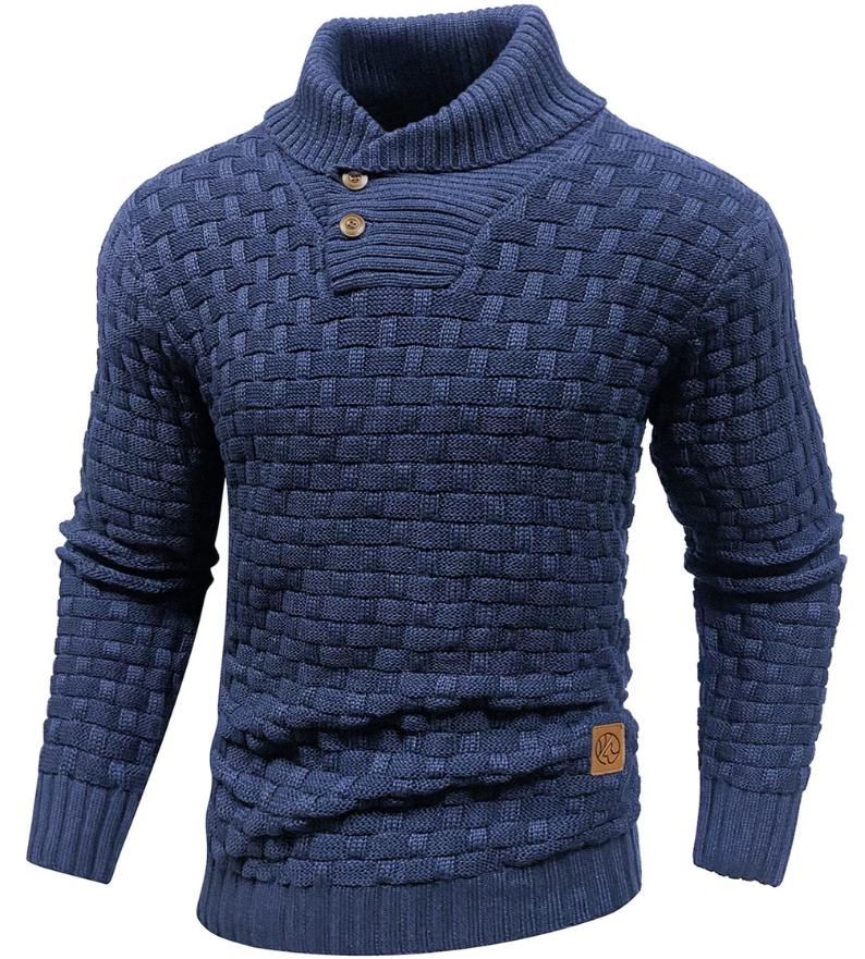 Men’s Waffle-Knit Pullover Sweater | Shawl Collar | Warm Casual Fall Layer