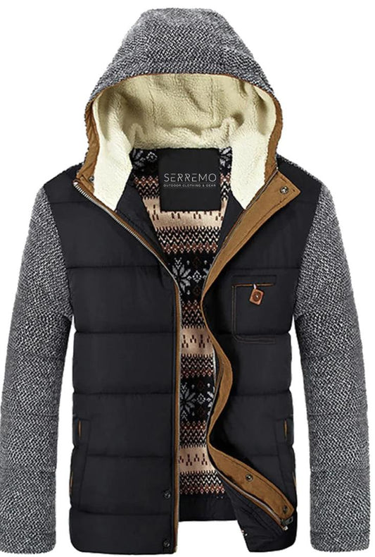 Men's Hybrid Jacket | Sherpa-Lined Hoodie Vest | Mixed Knit Sleeves