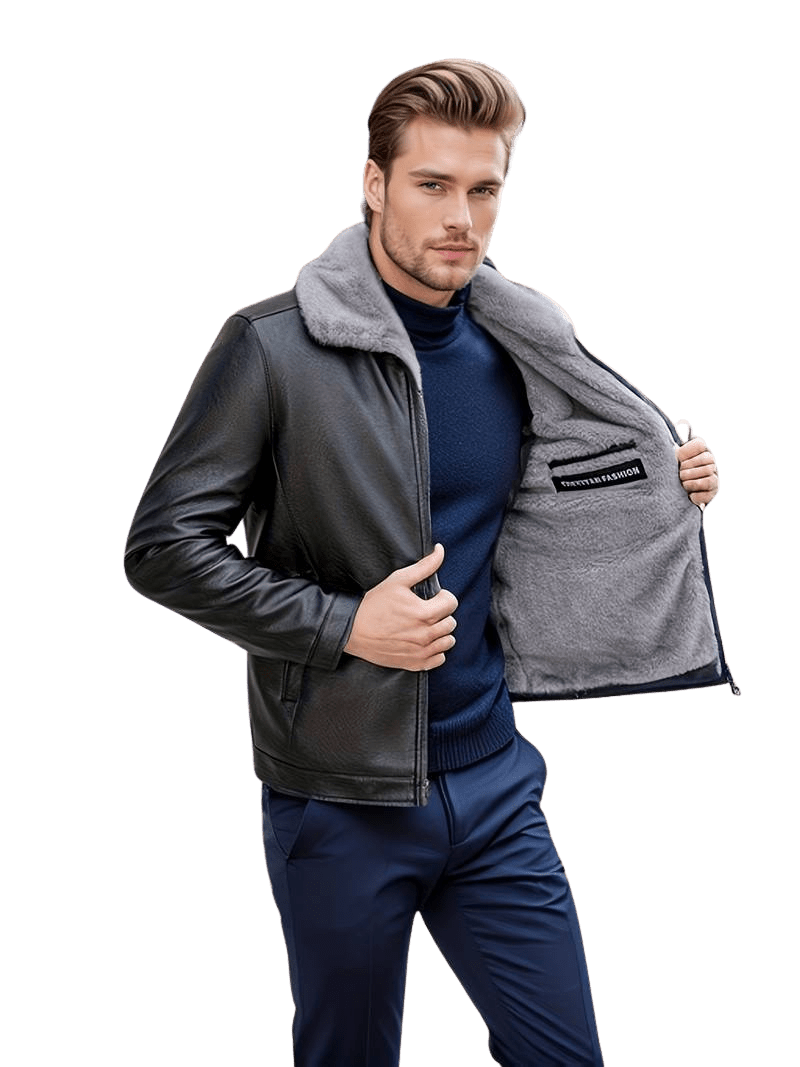 Men's Leather Jacket | Luxe Faux Fur Collar | Genuine Leather | Winter Warmth
