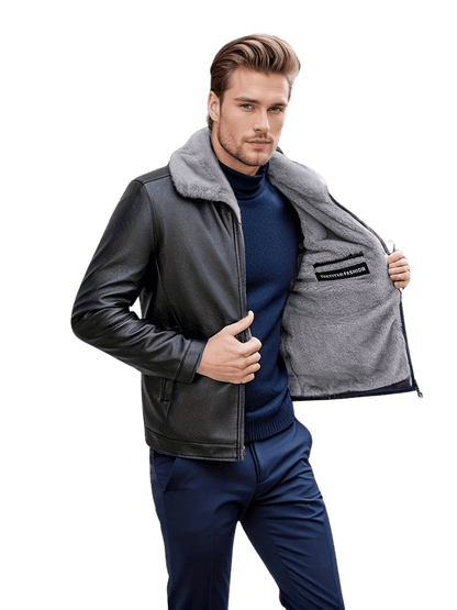 Men's Leather Jacket | Luxe Faux Fur Collar | Genuine Leather | Winter Warmth