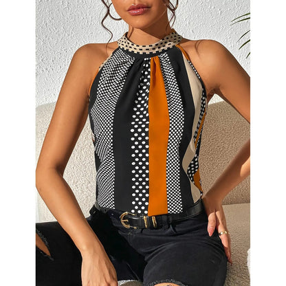 Halter Neck Printed Blouse | Keyhole Back | Silky Sleeveless Fit