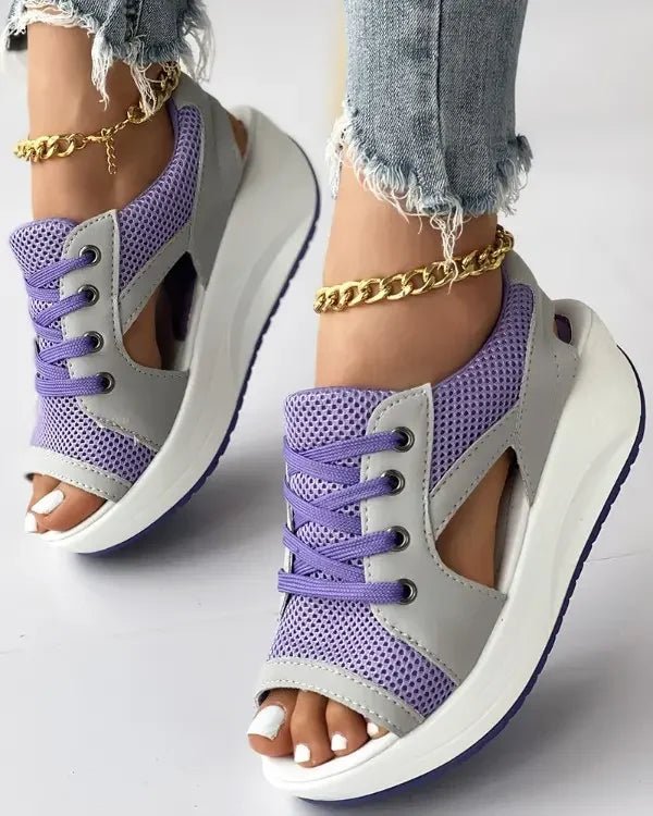 Neon Mesh Sneaker Sandals | Sporty Platform Sole | Breathable Cut-Out Design