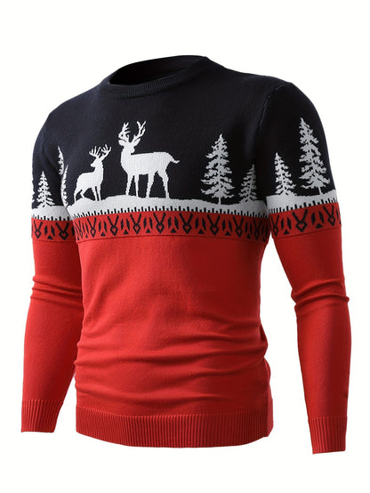 Men’s Holiday Reindeer Sweater | Festive Knit Crewneck | Winter Party Pullover