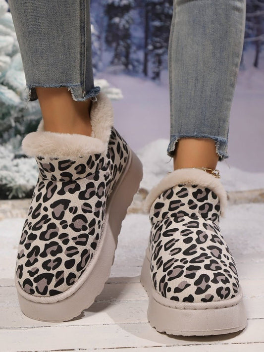 Leopard Print Slip-On Shoes | Faux Suede | Plush Lining | Winter Casual