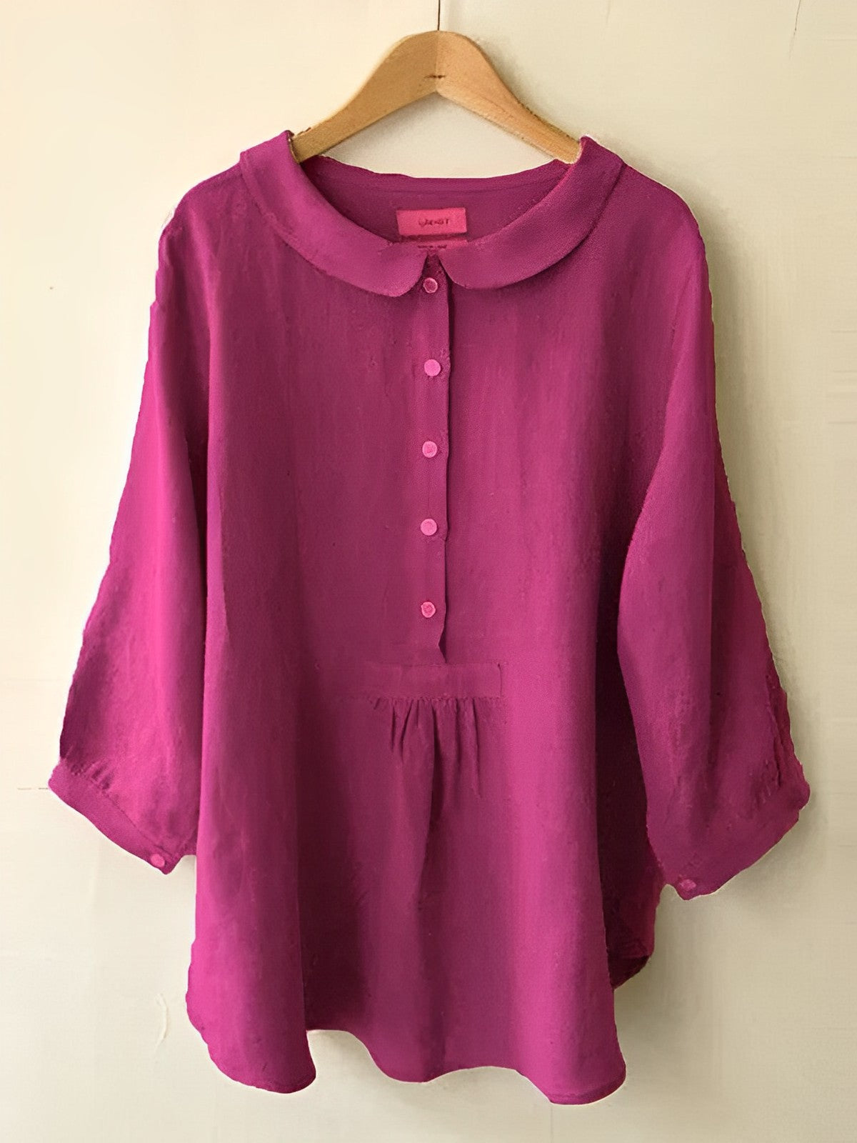 Linen Button-Front Blouse | 3/4 Sleeves & Peter Pan Collar | Relaxed Everyday Fit