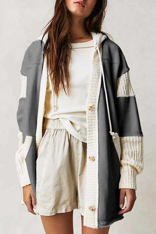 Colour-Block Hoodie Cardigan | Soft Knit | Button-Up Design | Casual Layer