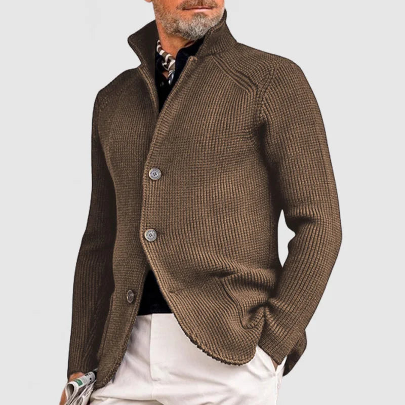 Men’s Ribbed Knit Button-Up Cardigan | Smart Casual Shawl Collar Sweater