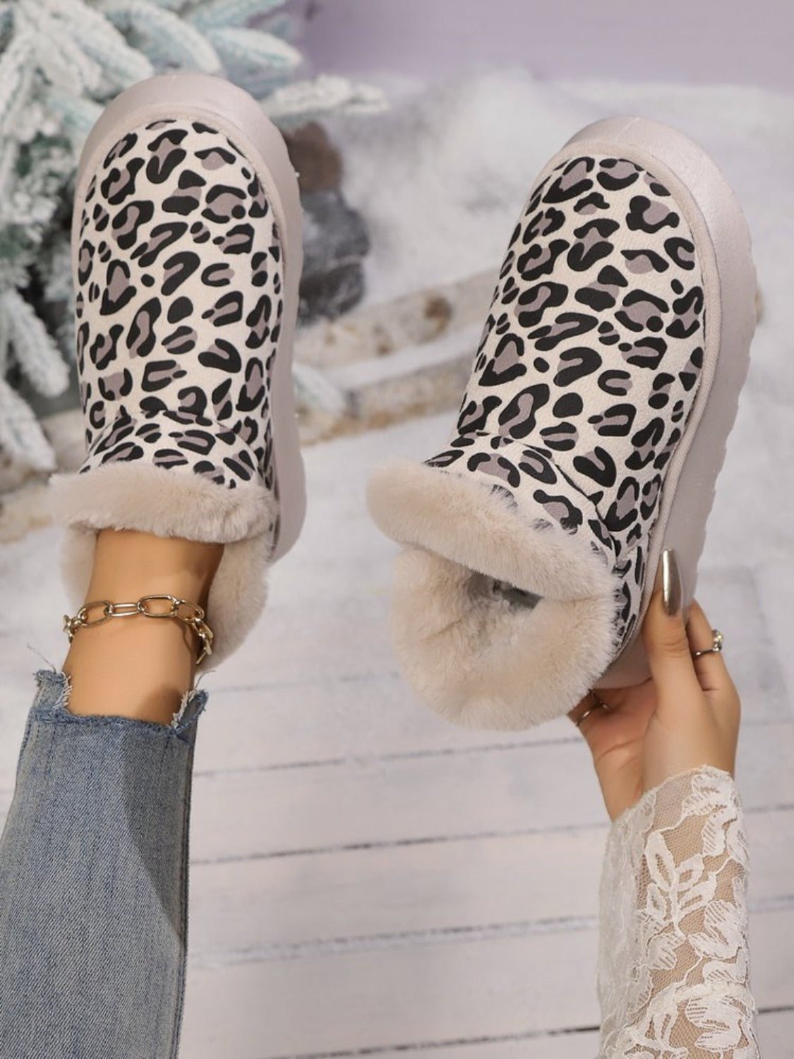 Leopard Print Slip-On Shoes | Faux Suede | Plush Lining | Winter Casual