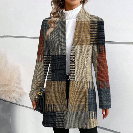Plaid Patch Longline Jacket | Soft Touch Knit | Tailored Fit