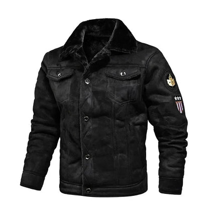 Sherpa-Lined Faux Suede Jacket | Military Patches | Cold-Weather Streetwear