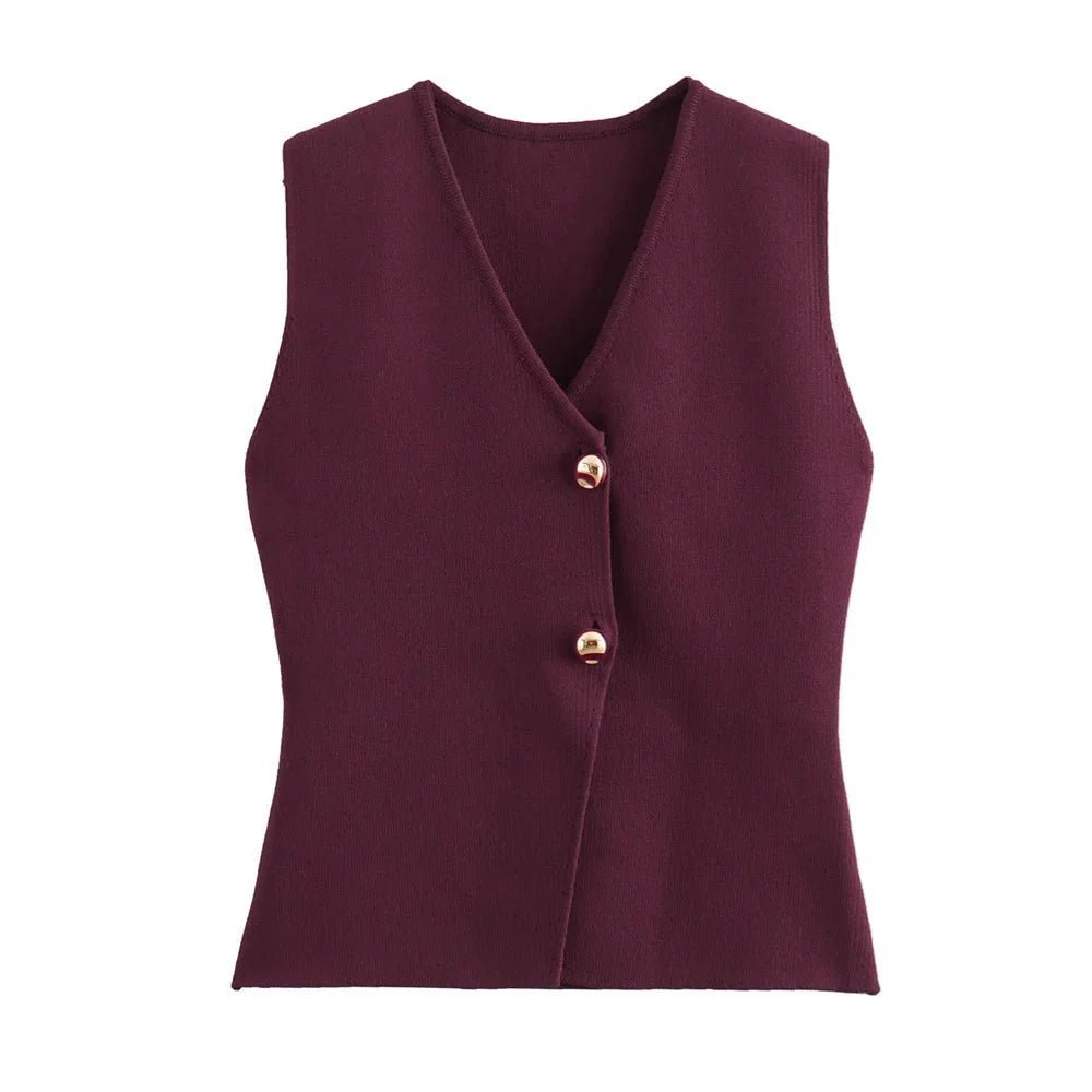 V-Neck Knit Vest | Button-Up Design | Soft Stretch Fabric | Layering Essential